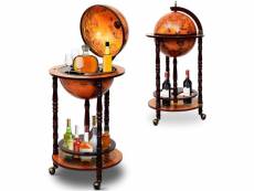Costway bar globe terrestre avec 3 roues, porte bouteilles en bois, mini bar roulant, 4 compartiments bon cadeau