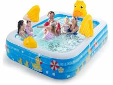 Costway piscine gonflable enfant canard avec jets et ventilateur, bassin gonflable pour bebes 3 boudins avec ventilateur, jouet d’eau pour plage cour
