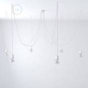 Creative Cables - Lampe à suspension multiple avec 6 gouttes Made in Italy, avec câble textile et finitions en céramique colorée Avec ampoule - Blanc