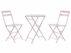 Ensemble de jardin avec table et 2 fauteuils en métal coloris rose