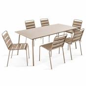 Ensemble table de jardin et 6 chaises en métal taupe - Palavas - Taupe