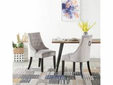 Ensemble table et chaises de salle à manger 4 à 6 personnes - table coloris chêne + 4 chaises en velours cloutées grises - style design & moderne