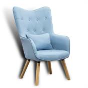 Fauteuil tv relax Fauteuil avec coussin Chaise de lecture rembourrée en tissu bleu ciel