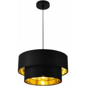 Helloshop26 - Lampe à suspendre moderne suspension 60 w en métal et textile diamètre 40 cm noir doré - Métal