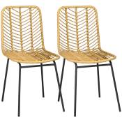 HOMCOM Lot de 2 chaises de salle à manger design bohème en résine tressée et piètement métal 44 x 58 x 85 cm jaune