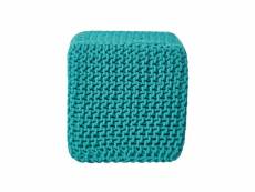 Homescapes pouf cube tressé en tricot - vert turquoise SF1673B