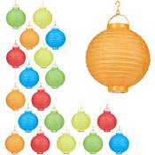 Lampion chinois led abat-jour papier lanterne boule 20 cm rond décoration set de 20 à piles, coloré
