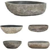 Lavabo vasque à poser Luxueux, Bac à laver, en pierre de rivière Ovale 46-52 cm OIB3306E