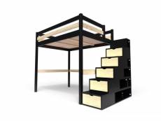 Lit mezzanine bois avec escalier cube sylvia 140x200 noir,vernis naturel CUBE140-NV