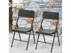 Lot de 2 chaises d'appoint pliantes portables effet résine tressée grise