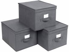Lot de 3 boîtes de rangement tissu non-tissé 30 x 40 x 25 cm gris helloshop26 12_0000084par2