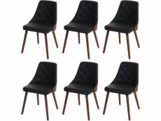 Lot de 6 chaises de salle à manger capitonné design chic en bois noyer et assise en synthétique noir cds04668