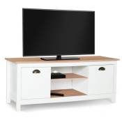 Meuble TV 113 cm vintage ISIS bois et blanc - Blanc