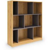 Mobilier Deco - edwin - Bibliothèque design en bois noir et chêne 9 niches - Bois