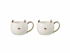 Paris prix - lot de 2 mugs en porcelaine "chat" 400ml blanc & or