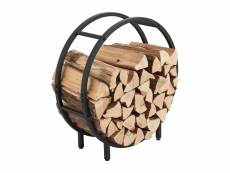 Porte-bûches rond robuste range-bûches solide support pour bois de chauffage rangement pour intérieur extérieur acier laqué 62 x 60 x 20 cm noir [en.c