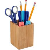 Relaxdays - Range-stylos en bambou, crayons, pinceaux à maquillage, HxLxP: 11x8x8 cm, porte-stylos pour bureau, nature