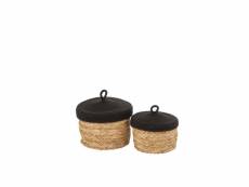 Set de 2 paniers ronds avec couvercle herbe-coton naturel-rose - l 22 x l 22 x h 15 cm
