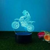 Shining House - Moto Motocross 3D Illusion Veilleuse Jouets,Décor de Maison led Lampe de Chevet Table,Tactile & Télécommander 16 Couleurs,Cadeau