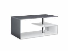Table basse de salon avec étagère rangement en mdf 90 cm blanc et gris foncé helloshop26 03_0004158