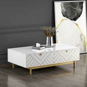 Table Basse Design Blanc Pied Or Blade, Métal Finition