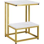 Table basse moderne salon table d'appoint chambre guéridon bout de canapé design structure acier doré plateau étagère aspect marbre blanc - Blanc