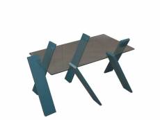 Table basse rectangle perspicuus bois turquoise et