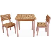 Table en bois d'acacia pour enfant. rose. intérieur et extérieur avec 2 chaises - Rose