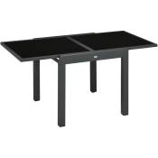 Table extensible de jardin grande taille dim. dépliées 160L x 80l x 75H cm alu métal époxy anthracite plateau verre trempé noir - Noir