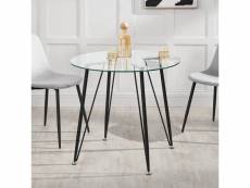 Table ronde pour salle à manger huittinen verre trempé acier laqué 72 x 80 cm transparent noir [en.casa]