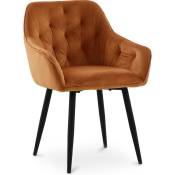 Velvet Style - Chaise de salle à manger avec accoudoirs - tapissée de velours - Alene Orange - Métal, Bois, Velours - Orange