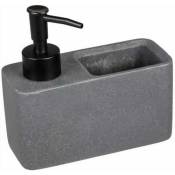 200 ml, 14x 13 x 7 cm, gris foncé,Distributeur de produit vaisselle Resa, distributeur de savon, visuel pierre naturelle avec compartiment à éponge