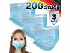 200x masques jetables en tissu polaire 3 plis bleu