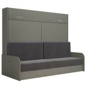Armoire lit escamotable vertigo sofa accoudoirs gris canapé tissu gris 160200 cm - gris