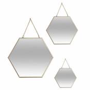 Atmosphera - Lot de 3 miroirs héxa métal chaine or - jaune