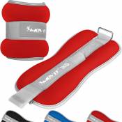 ® Bandes lestées pour poignets et chevilles 2x0,5kg à 2x3kg, néoprène disponible en noir, bleu ou rouge - Couleur : Rouge + tissu éponge - Poids : 2
