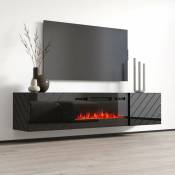 Bim Furniture - Roxy Meuble tv avec cheminée électrique cm183x35x38h noir brillant