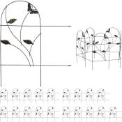 Bordure potager, clôture jardin 20 éléments, métal, design papillon, h x l : 46 x 1000 cm, noir