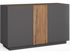 Buffet en mélamine gris anthracite,effet bois , meuble de rangement - longueur 130.5 x profondeur 41.6 x hauteur 78 cm