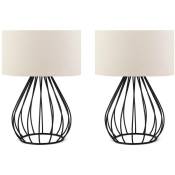 Cotecosy - Lot de 2 lampes de table design filaire Kanilda H33cm abat-jour Beige et Métal Noir - Beige