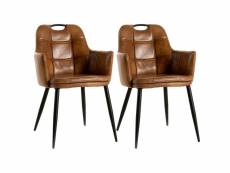 Cyma - lot de 2 chaises simili cuir camel avec accoudoirs