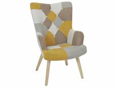 Damas - fauteuil motif patchwork jaune taupe et gris