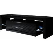 Design Ameublement - Meuble tv 2 tiroirs Meuble tv de salon avec led 160x53x35cm Modèle Selma Noir Finition brillante - Noir