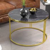 [en.casa] - Table basse Aulum ronde 50 x 80 cm marbre noir or
