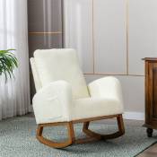 Fauteuil à Bascule Confortable Rocking chair avec Accoudoirs et Dossier Capitonné Pieds en Bois Style Scandinave 69Hx94Wx101cm- Blanc