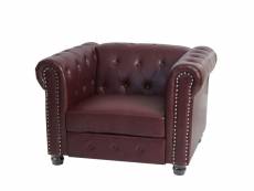 Fauteuil de luxe chesterfield, fauteuil relax, similicuir ~ pieds ronds, brun rouge