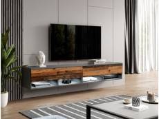 FURNIX meuble tv/ meuble tv suspendu Alyx 200 (2x100) x 32 x 34 cm style contemporain anthracite mat/ vieux bois mat avec LED
