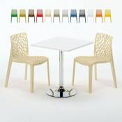 Grand Soleil - Table Carrée Blanche 70x70cm Avec 2 Chaises Colorées Set Intérieur Bar Café Gruvyer Cocktail Couleur: Beige