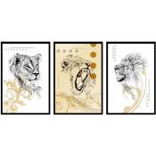 Hxadeco - Felins Trio, Set de 3 posters muraux - 90x45cm