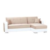 Iperbriko - Canapé-lit en éco-cuir blanc et tissu beige avec péninsule à droite 240x140xh.88 cm